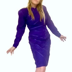 90'S Vakko Suede Dress Purple Suede Dress